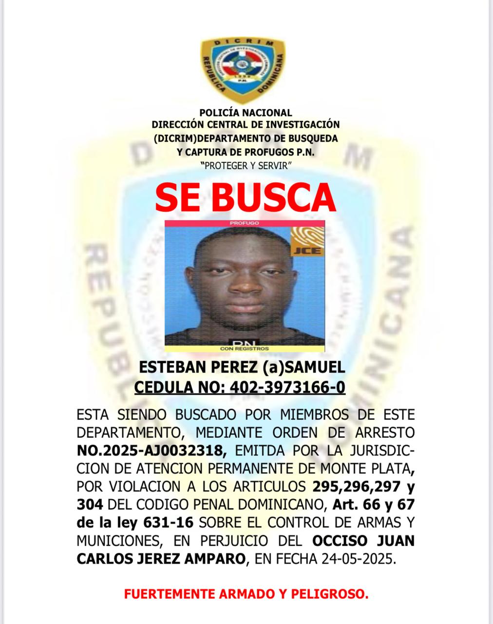 Policía activa búsqueda de prófugo acusado de homicidio y microtráfico en Monte Plata