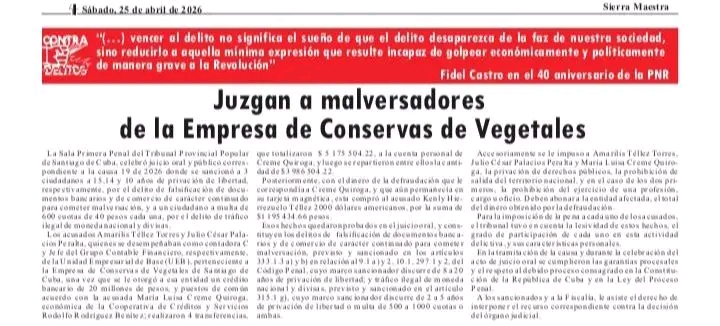 Juzgan a malversadores de la Empresa de Conservas de Vegetales en Santiago de Cuba